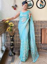 Mono Net Sky Blue Party Wear Sequins Work Saree